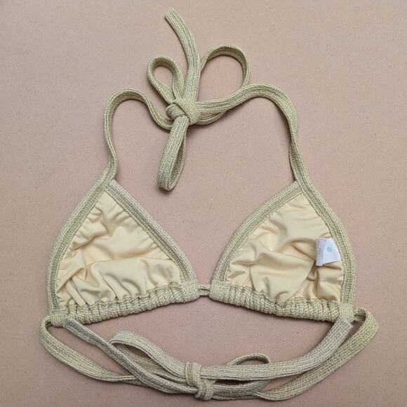 Ivo Moda Praia Skimpy Triangle Bikini Top Glitter Sparkly Gold Size M Tie Neck - Picture 2 of 4